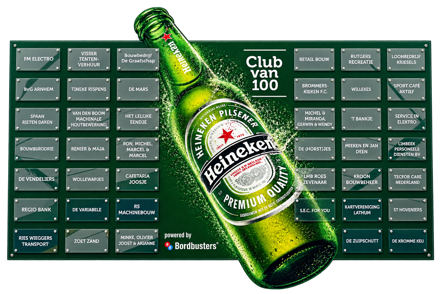 Club van 100 bord met sponsoren en leden